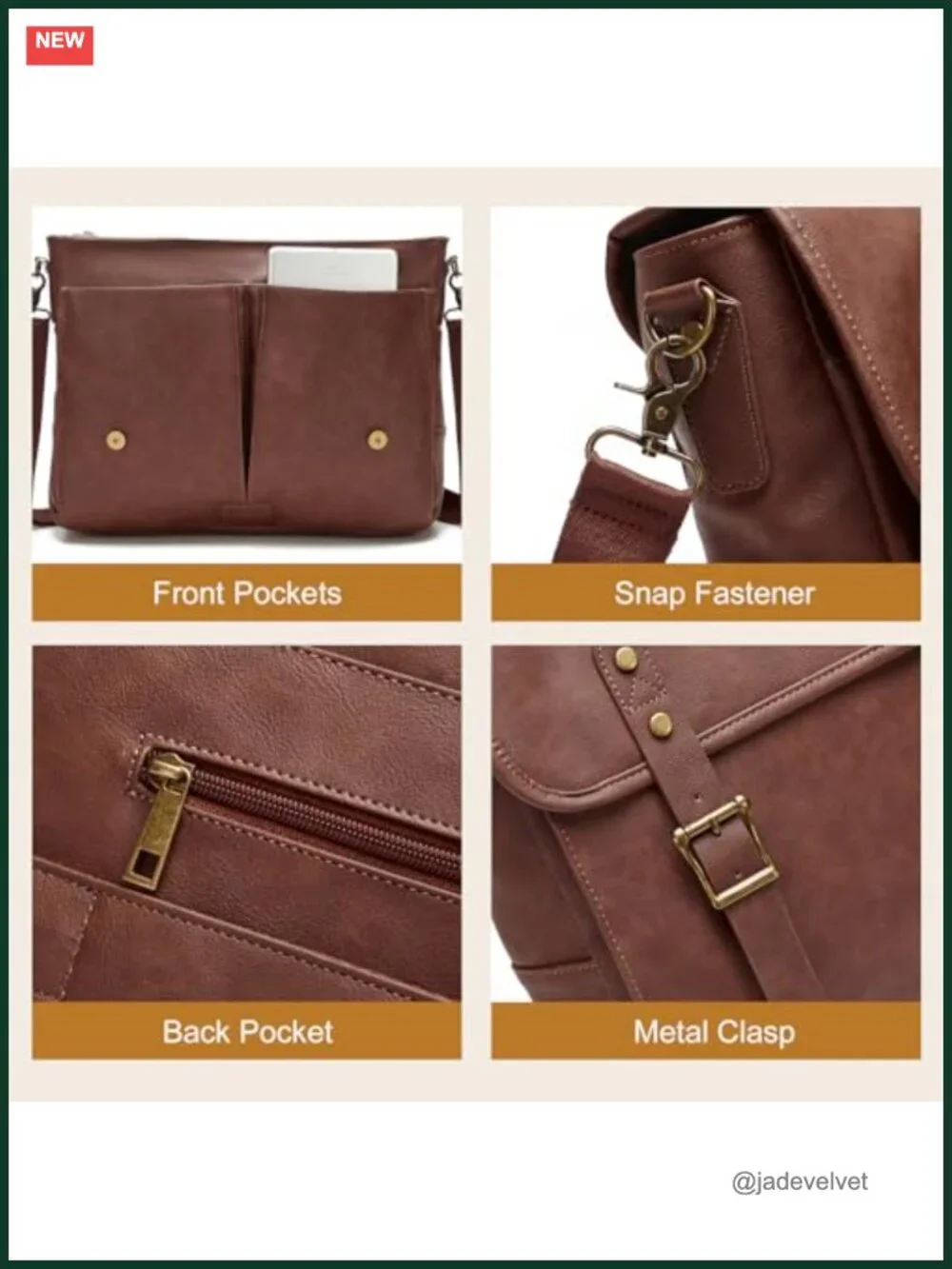 Vintage PU Leather Laptop Messenger Bag 15.6-17 inch Shoulder Satchel